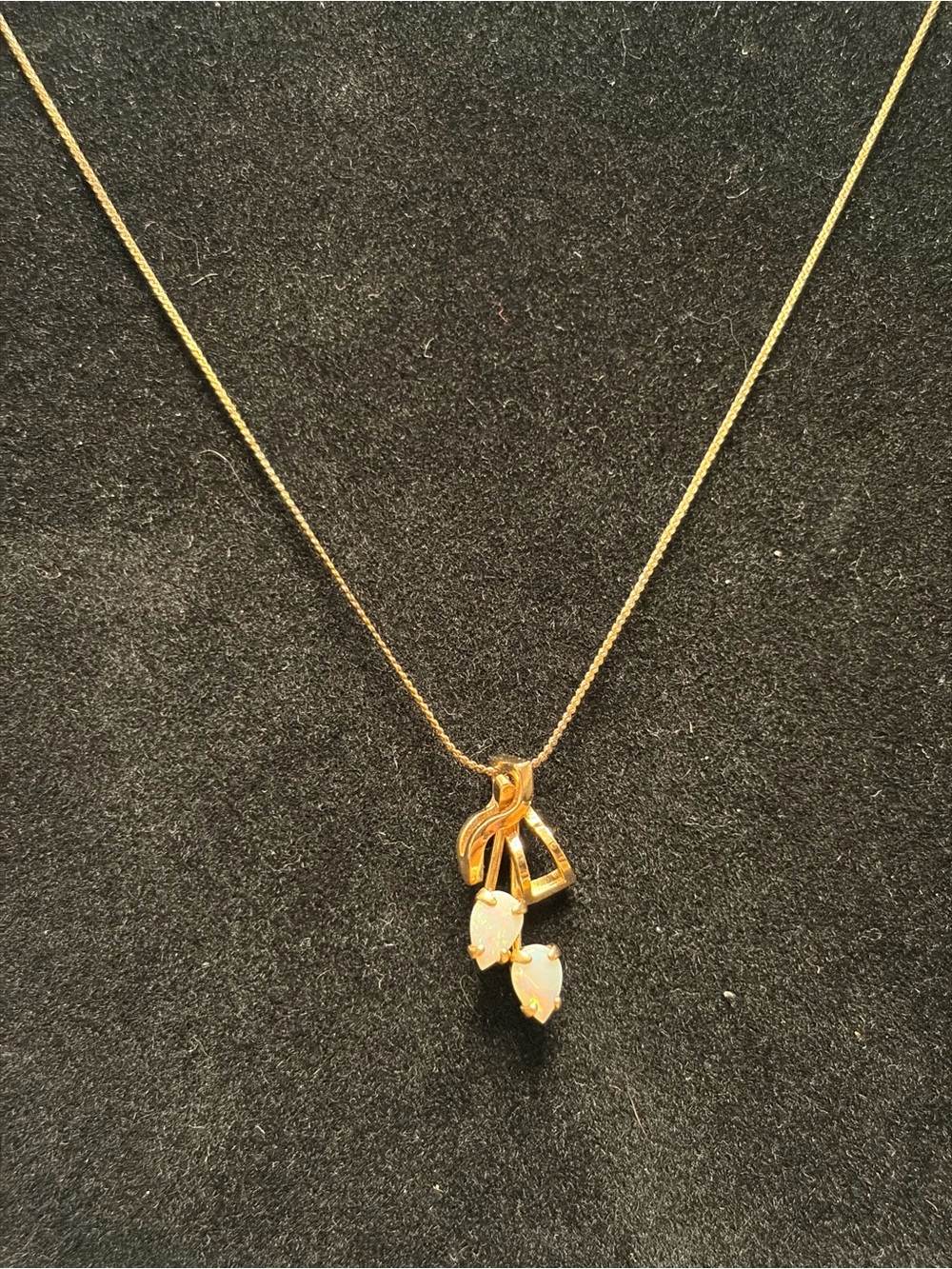 Vintage PPC 14K Gold Filled Opal Necklace Double Pear Opal Pendant Delicate